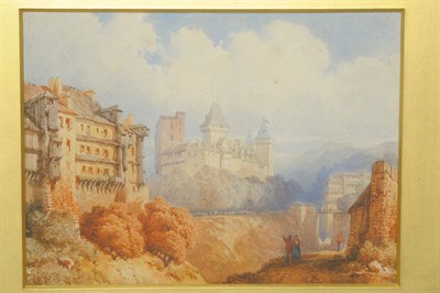 Lot 728 - James Baker Pyne (1800-1870) Mountainous landscape with a castle  Signed and indistinctly...