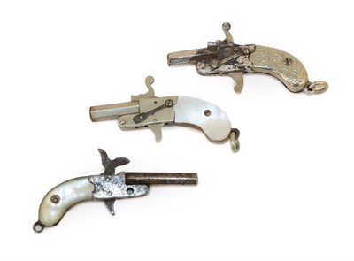 Lot 228 - Three Continental Miniature Pinfire Pistols, one with foliate embossed white metal grip, two...