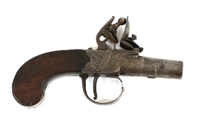 Lot 232 - An Early 19th Century Flintlock Pocket Pistol, the 3.5cm turn-off steel barrel with Birmingham...