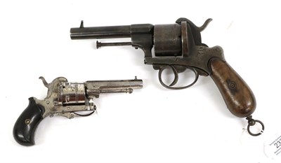 Lot 233 - A 19th Century Belgian Pinfire Six Shot Revolver, the 11cm sighted barrel octagonal at the...