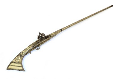 Lot 240 - A 19th Century Algerian Snaphaunce Musket, with 125cm round steel barrel octagonal at the...