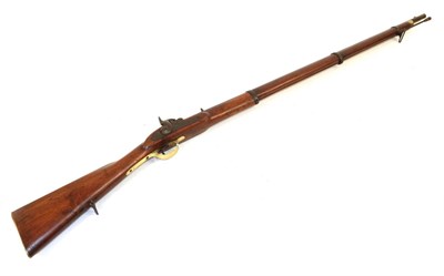 Lot 246 - A Three Band Percussion Musket, .577 calibre, the 102cm smooth bore steel barrel with fixed V...