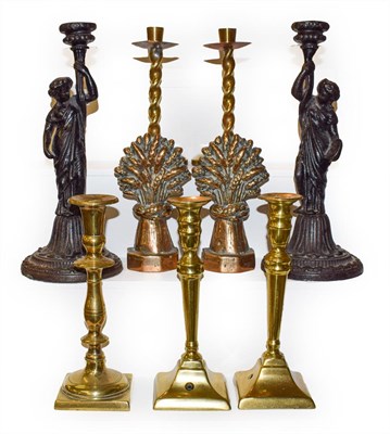 Lot 6 - A pair of Victorian Neo-Classical style cast-metal figural candlesticks with various other...
