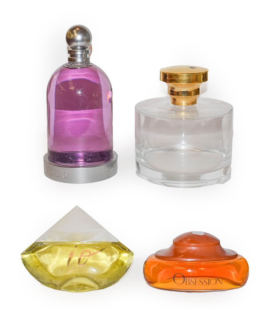 Lot 9 - Dummy factice bottles including, IQ by La Perla, Obsession by Calvin Klein, J Del Pozo and...