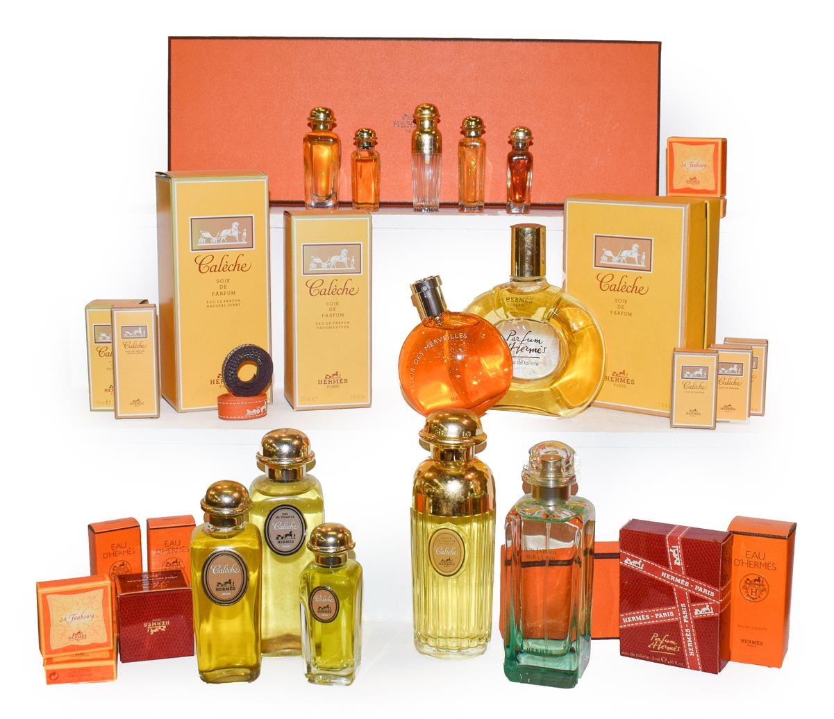 Lot 16 - Assorted Hermes dummy factices and scent bottles, some boxed including Caleche, 24 Fauborg,...