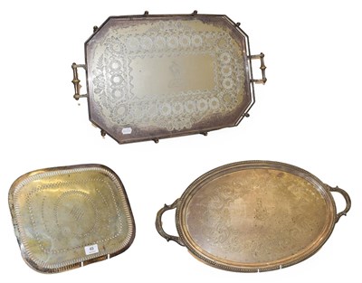 Lot 49 - A large twin handled and galleried silver plated tray bearing the Butterwick family coat of...