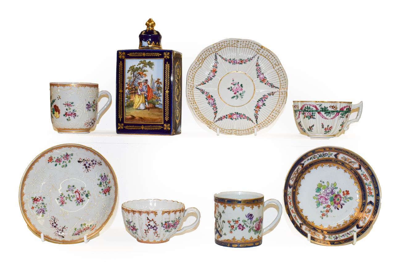 Lot 51 - A tray of Continental porcelain, mainly Samson of Paris including a tightly fluted teacup and...