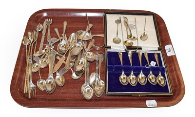Lot 56 - A tray of mainly silver spoons etc including some white metal, majority English, also including...