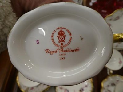 Lot 63 - A Royal Crown Derby Royal Antoinette pattern six place teaset, including a boxed small comport...