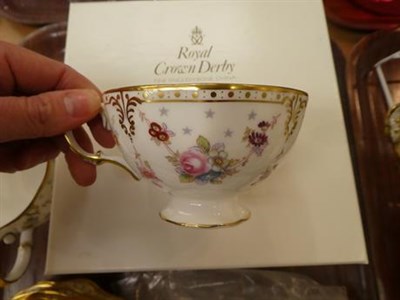 Lot 63 - A Royal Crown Derby Royal Antoinette pattern six place teaset, including a boxed small comport...