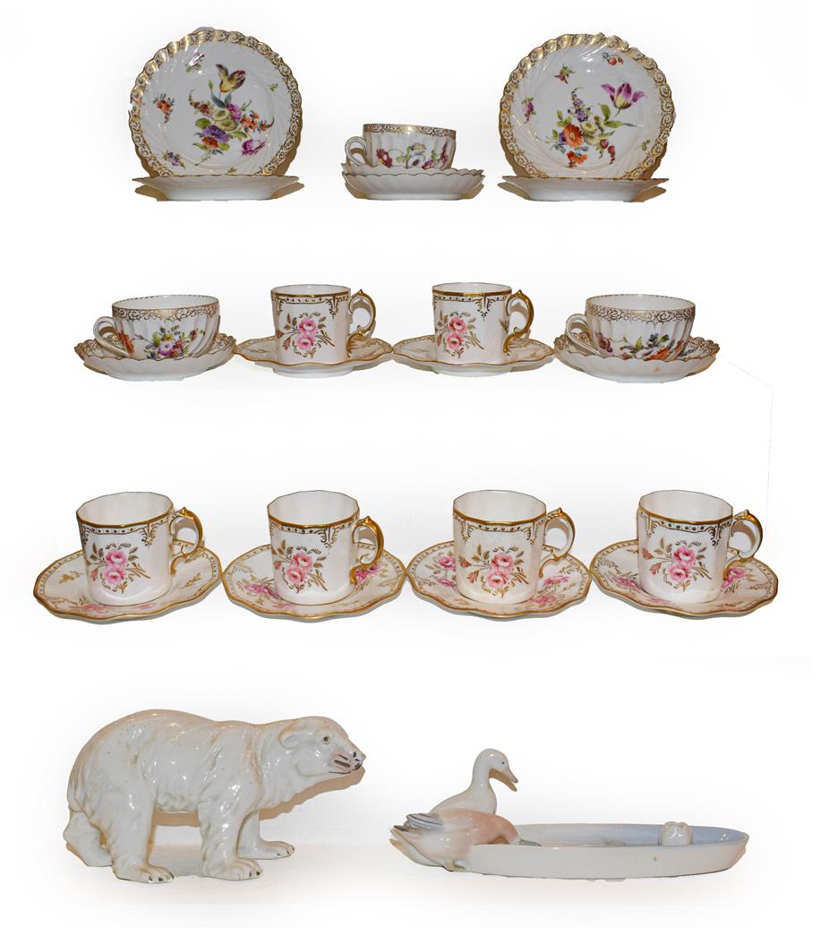 Lot 65 - A Royal Crown Derby Royal Pinxton Roses set of six coffee cans and saucers, together with three...