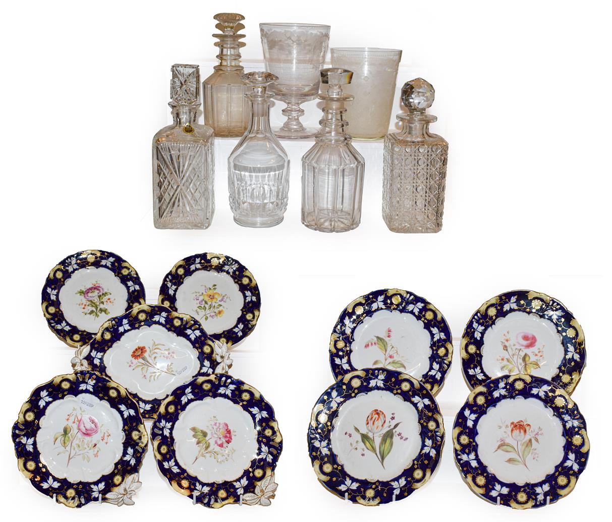 Lot 66 - A Victorian floral painted porcelain part dessert service comprising six plates, two circular...