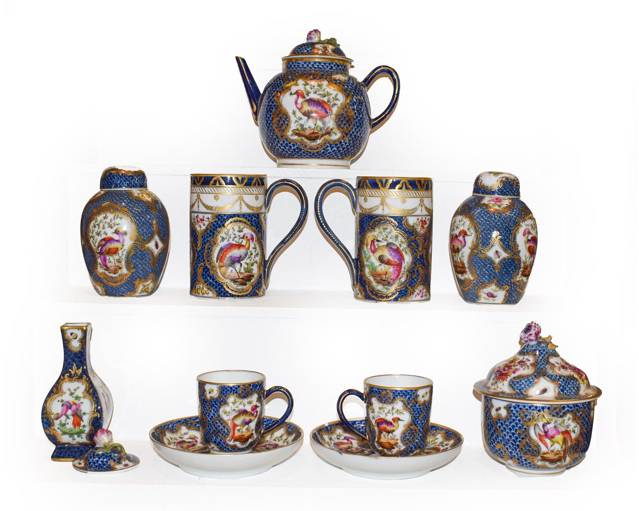 Lot 68 - A quantity of 19th century Sampson Worcester, teapot, mugs, jars and covers etc, scale blue...