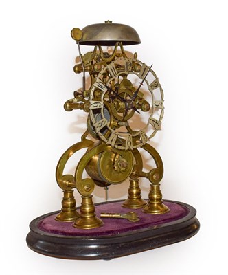 Lot 76 - A 19th century brass skeleton clock with fusee movement, striking on a bell and under glass...