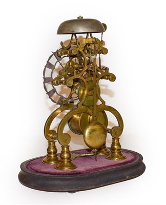 Lot 76 - A 19th century brass skeleton clock with fusee movement, striking on a bell and under glass...