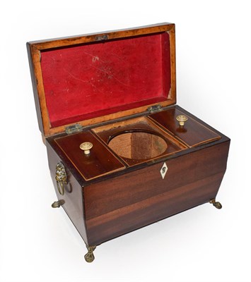 Lot 83 - A Regency mahogany sarcophagus for tea caddy, mother of pearl inlaid rosewood box (a.f.),...