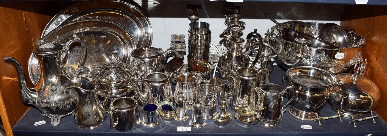 Lot 88 - A quantity of assorted silver plated and white metal items including, twin handled punch bowl,...