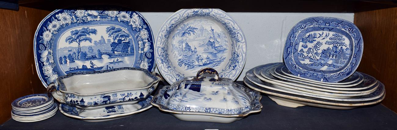 Lot 96 - A group of 19th century English blue and white pottery including a Masons Ironstone china...