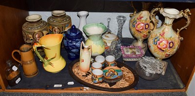 Lot 112 - A silver mounted hip flask, silver mounted Doulton jug, Burleigh ware jug, Satsuma vases etc...