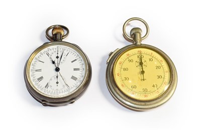 Lot 129 - A silver open faced split seconds chronograph pocket watch, cuvette inscribed ''Examined by Dent, 4