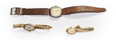 Lot 139 - Gold rotary ladies watch, a gents rotary 1950 watch with leather strap and a 9ct gold 1930s...