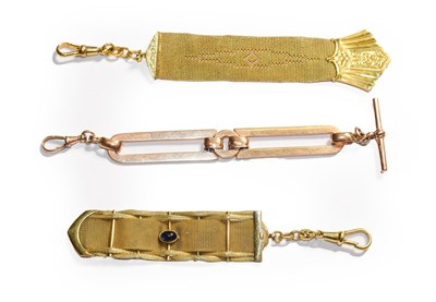 Lot 145 - An Austrian Hungarian gold stamped pocket watch fob chain with T-bar stamped 9ct and two other gilt