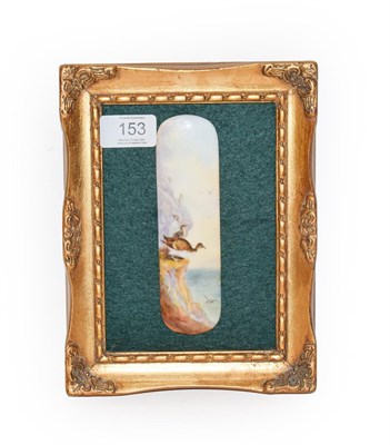 Lot 153 - A Royal Worcester oblong porcelain plaque painted with diving birds on a cliff signed Johnson...