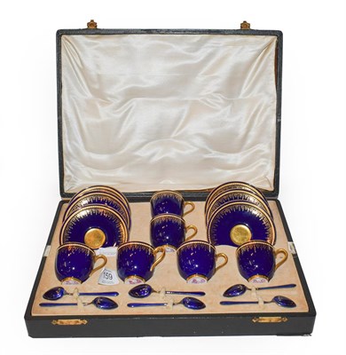 Lot 159 - A cased Royal Worcester cobalt blue and gilt highlighted coffee set comprising six cups and saucers