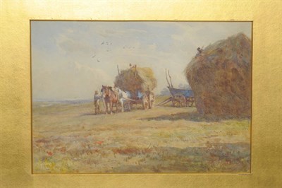 Lot 748 - William Frederick Measom (b.1875) Harvesting scene with figures; Figures in a village street...