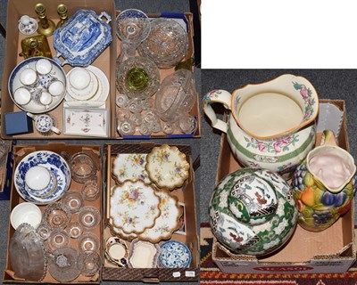Lot 176 - Five boxes of household ceramics and glass including a Victorian floral painted and gilt...