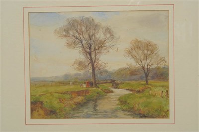 Lot 751 - John Atkinson (1863-1924) River landscape with cattle in a meadow Signed, pencil and...