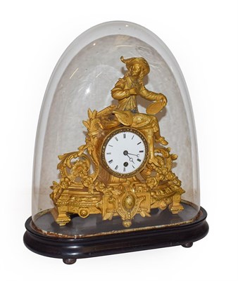 Lot 208 - A 19th century French gilt metal mantle timepiece modelled with a artist and oval portrait and...