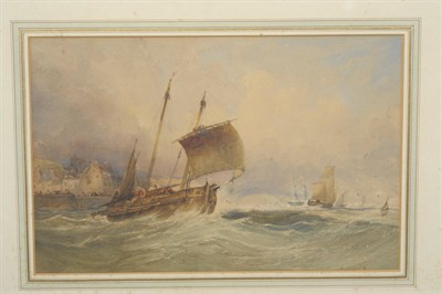 Lot 752 - Charles Bentley OWS (1806-1854) Fishing boats and other vessels off a coastline Signed, pencil...