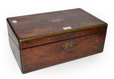 Lot 211 - A 19th century rosewood writing slop with brass bound edges and brass carrying handles with...