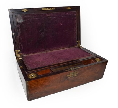 Lot 211 - A 19th century rosewood writing slop with brass bound edges and brass carrying handles with...