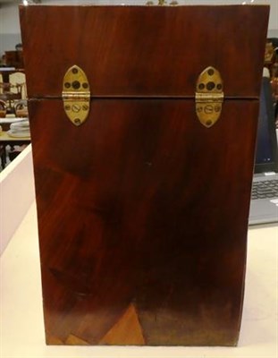 Lot 214 - A George III mahogany knife box, the cover inlaid with urn and star inlay to the inside with a...