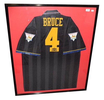 Lot 262 - Football interest, Manchester United number Four shirt for Steve Bruce 93-94 season, framed and...