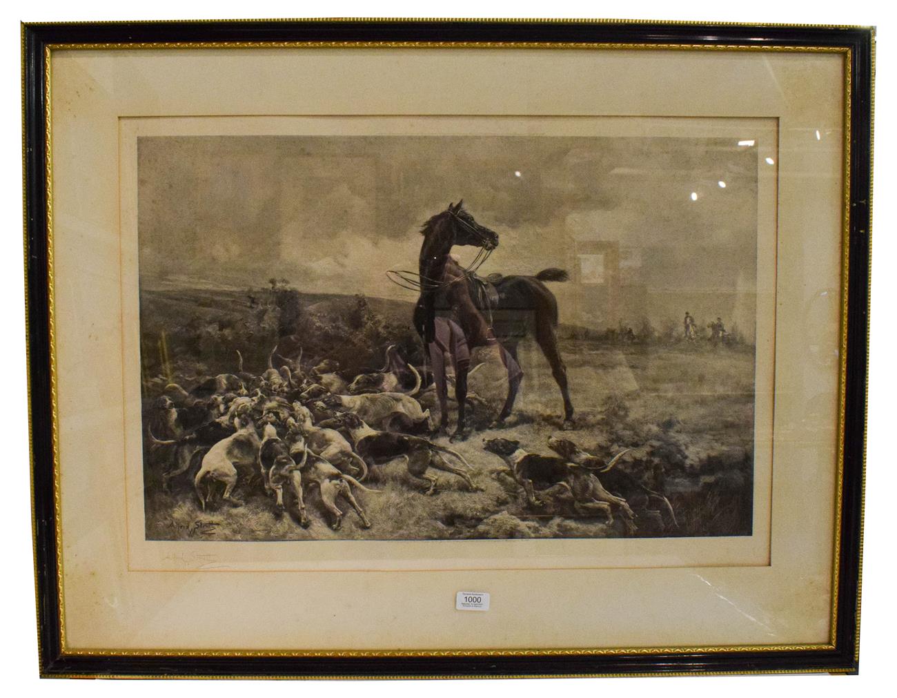 Lot 1000 - After Alfred Strutt, the Hounds with their Prey, signed print, 52cm by 75cm