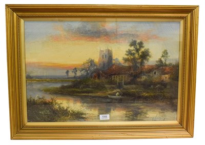 Lot 1006 - 19th Century oil on canvas lake scene with figure in a boat saigned W.Langley? 40cm by 59cm