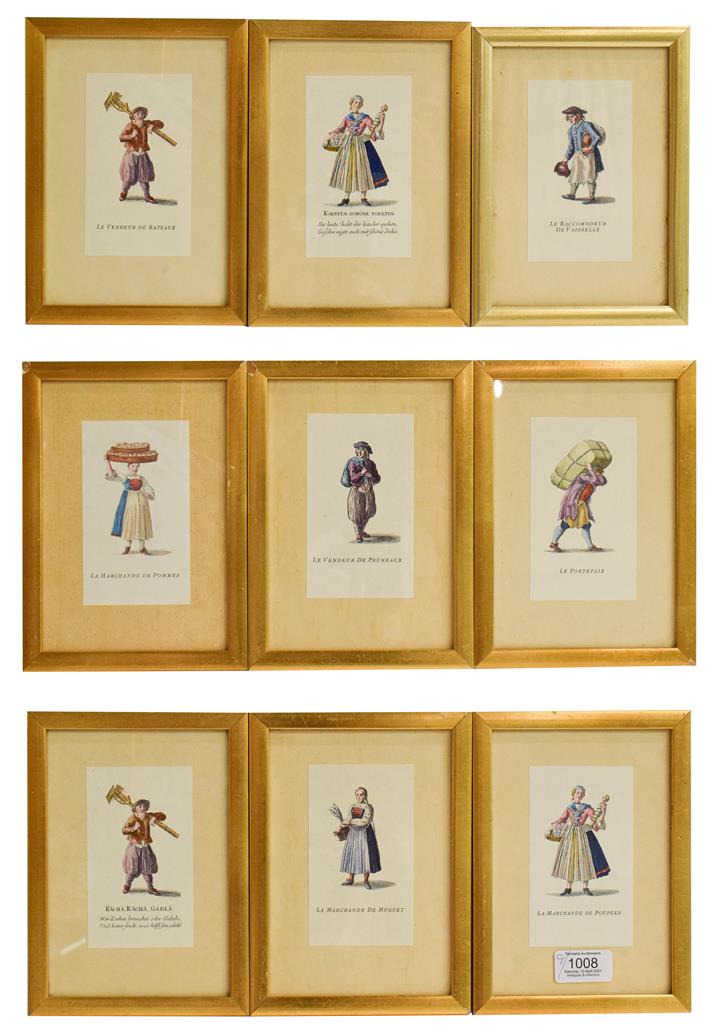 Lot 1008 - A set of nine French prints of various tradesman all framed and glazed