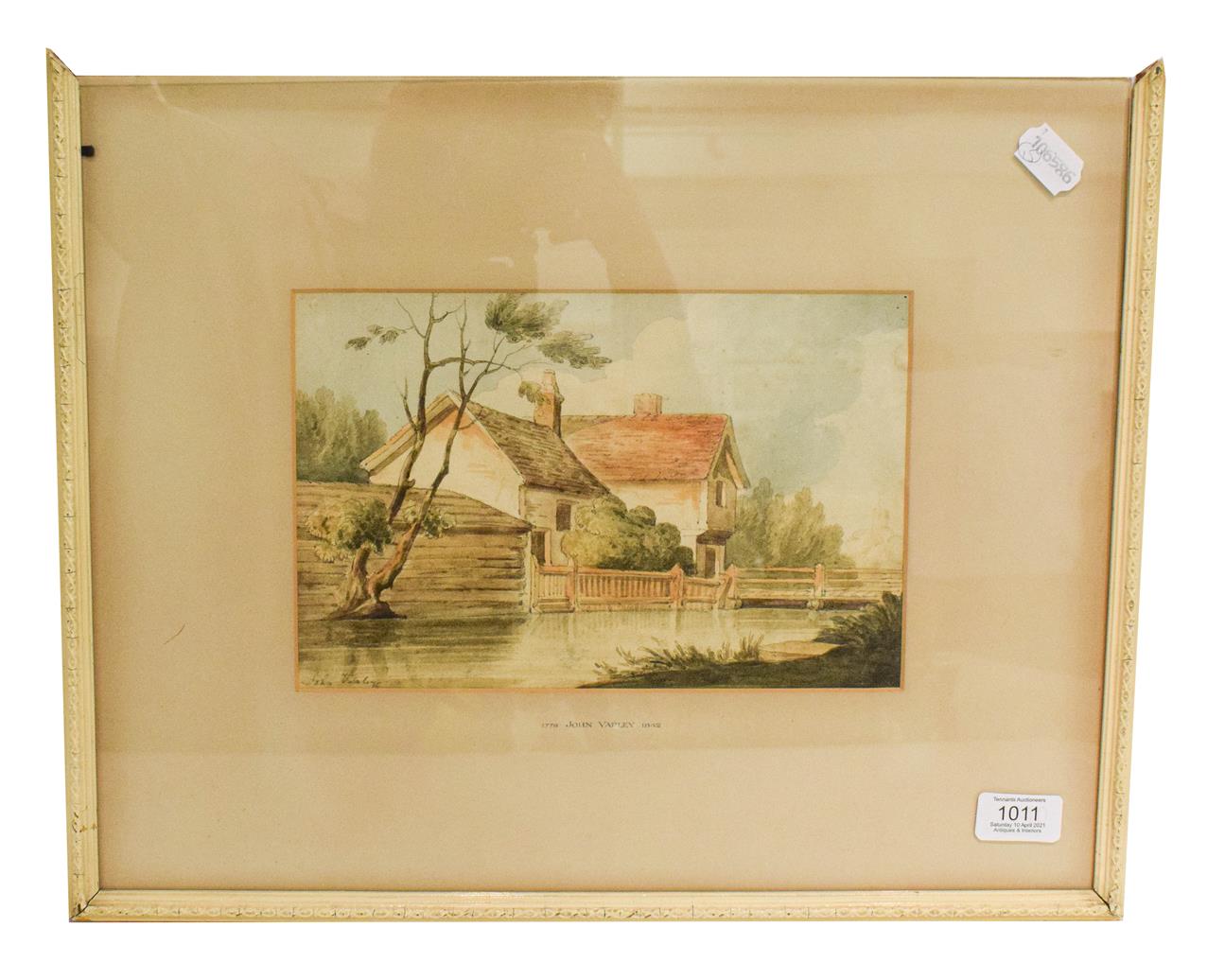 Lot 1011 - Attributed to John Varley (1778-1842), House and bridge, signed, pencil and watercolour, 17cm...