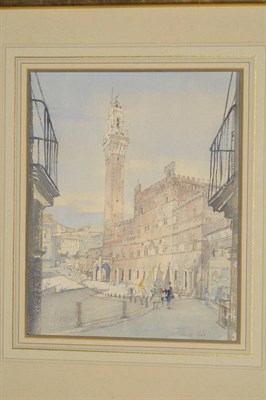 Lot 759 - Patrick Hall (1906-1992)  "Campo-Siena" Signed, inscribed verso, pencil and watercolour, 41.5cm...