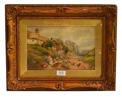 Lot 1016 - In the manner of Myles Birket Foster (18225-199) cottage scene, watercolour with monogram, 19cm...