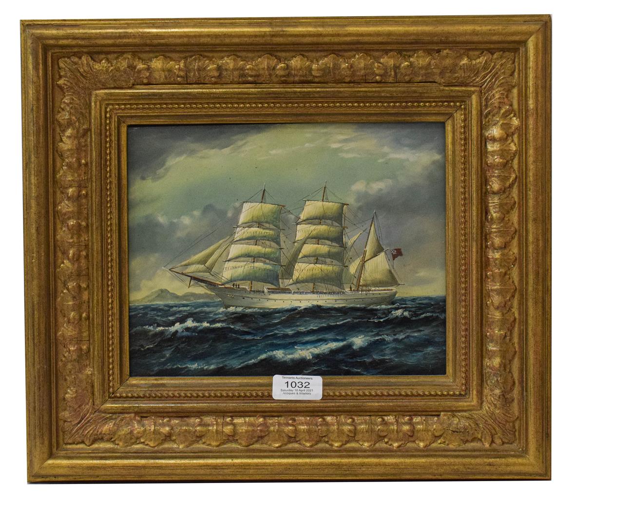 Lot 1032 - 20th Century school, Clipper, oil on board, indistinctly signed and framed, 25cm by 19.5cm