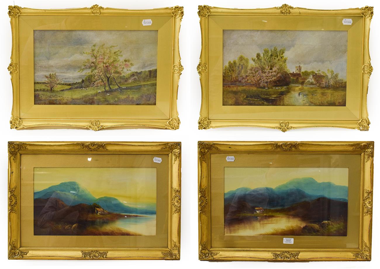 Lot 1037 - English school (early/mid 20th century) two pairs of decorative country landscapes, oil on...