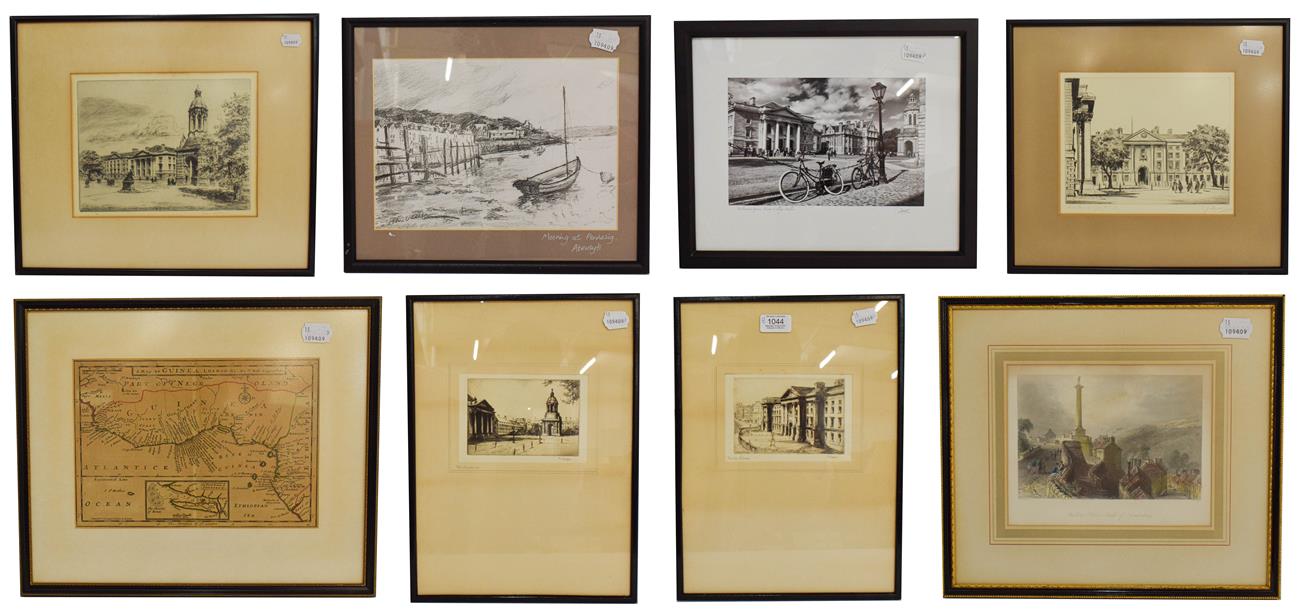 Lot 1044 - Four black and white engravings of Irish landmarks including Trinity College, a photograph of...