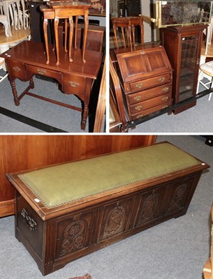 Lot 1053 - A modern carved oak four panel blanket chest, the panels carved with knights and flowers, the...