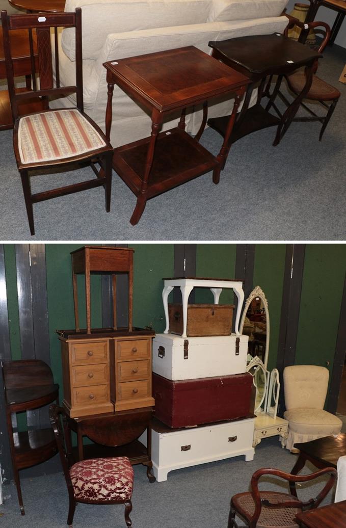 Lot 1066 - A group of furniture comprising: a mahogany trolley, 19th century mahogany corner wash stand,...