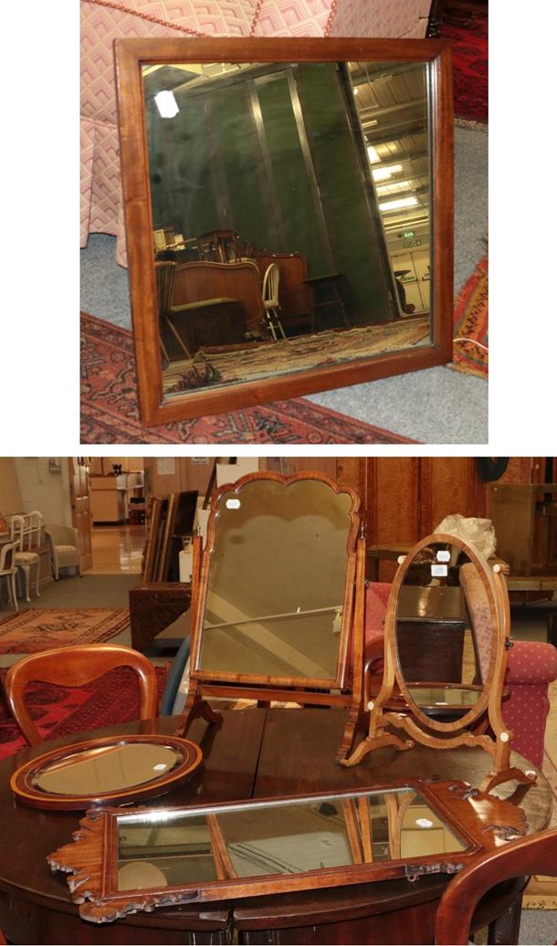 Lot 1099 - A George III mahogany fret work mirror 82cm by 48cm together with two 19th century mahogany...
