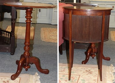 Lot 1103 - A 19th century oval work table 48cm by 33cm by 72cm together with a mahogany tripod table with game